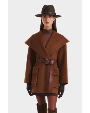 Rudsak Lucia Textured Wool Wrap Mid-Length Coat - Brown