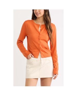 BP. Crewneck Cotton Blend Cardigan - Orange