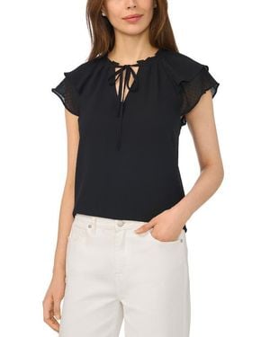Cece Fluttery Sleeve Tie Neck Top - Black
