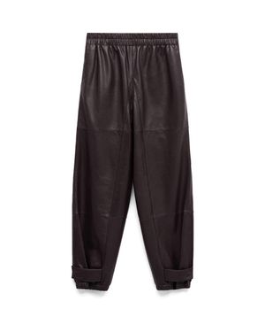 Mango Button Hem Leather Pants - Black