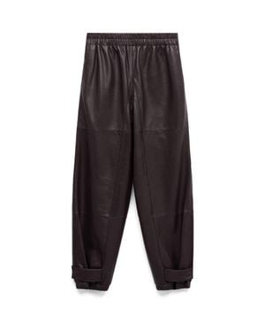 Mango Button Hem Leather Pants - Black