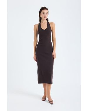 Monlicia Orion Halter Cotton Midi Dress - Brown