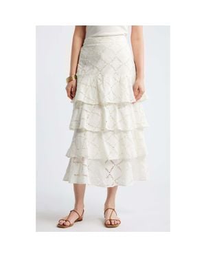 Treasure & Bond Tiered Eyelet Embroidered Maxi Skirt - Natural