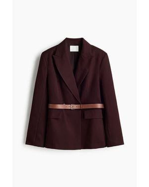 H&M Belted Double-Breasted Blazer - Red