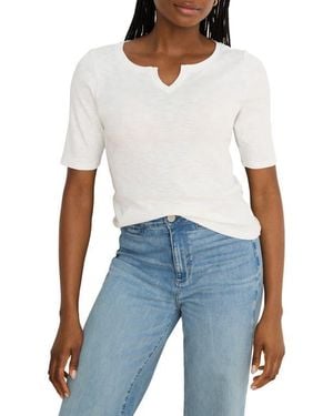 NIC+ZOE Elbow Sleeve Notch Neck T-Shirt - White
