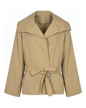 Modenaire Belted Wide Lapels Wrap Jacket - Natural