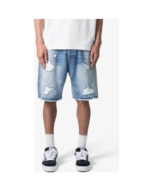 MNML Elongated Ripped Denim Shorts - Blue