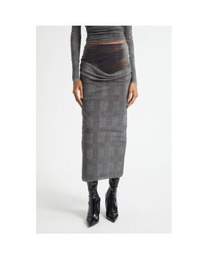 Jean Paul Gaultier Double Layer Prince Of Wales Print Mesh Midi Skirt - Black