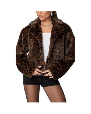 Edikted Lady Leopard Faux Fur Jacket - Black
