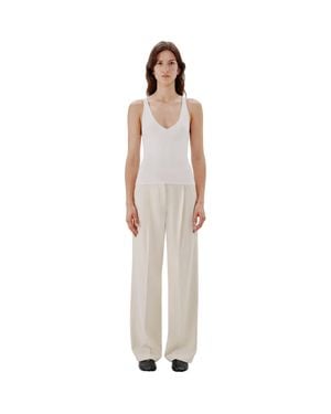 Another Tomorrow Deep V Tank Knit - Natural