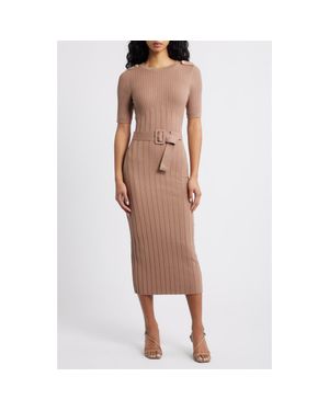 FREEMARKET Belted Rib Sweater Dress - Brown
