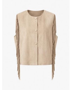 Mine Bilgi Lipso Fringe Suede Leather Vest - Natural