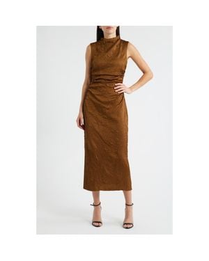 Vince Camuto Leaf Jacquard Cowl Neck Sheath Dress - Brown