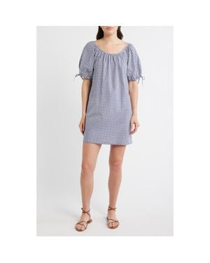 Marine Layer Aleca Gingham Tie Sleeve Minidress - Blue
