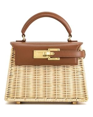 JW PEI Elise Natrual Woven Rattan Top Handle Bag - Brown