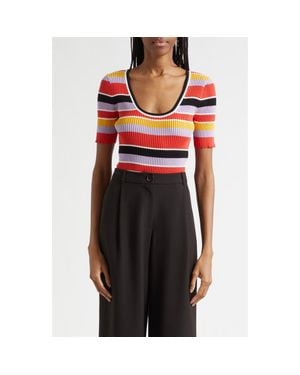 Toccin Kenzie Scoop Neck Short Sleeve Knit Top - Red