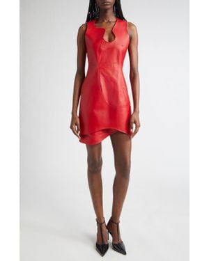 Ferragamo Asymmetric Leather Minidress - Red