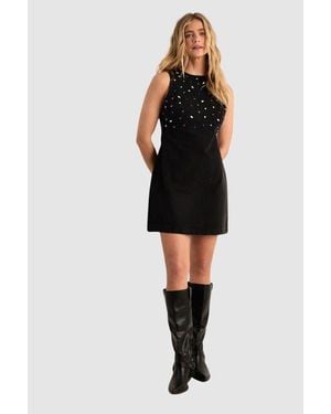 Nasty Gal Embellished High Neck Mini Dress - Black