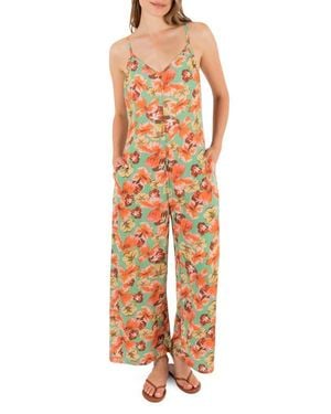 Hurley Gingko Clouds Pring Wide Leg Jumpsuit - Orange