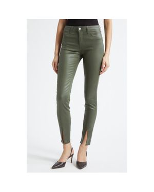 L'Agence Jyothi High Waist Split Ankle Coated Skinny Jeans - Green