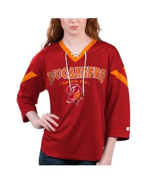 Starter Tampa Bay Buccaneers Rally Lace-Up 3/4 Sleeve T-Shirt - Red