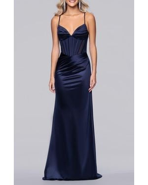 Blondie Nites Satin Column Gown - Blue