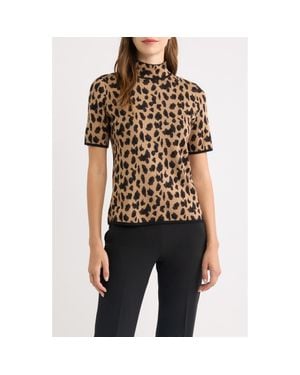 Anne Klein Animal Jacquard Short Sleeve Sweater - Black