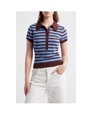 Reformation Bentley Crop Polo Sweater - Blue
