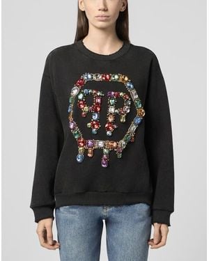 Philipp Plein Open Back Sweatshirt Hexagon Stones - Black