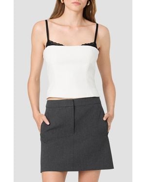 French Connection Azra Twill Lace Peekaboo Fitted Top - White