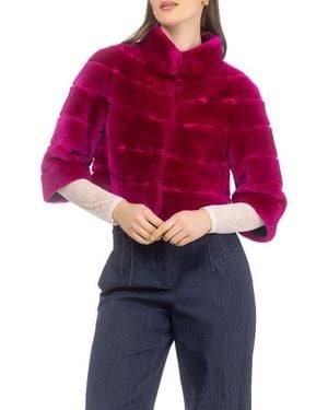 Gorski Genuine Shearling Cropped Bolero With Cropped Sleeves - Red