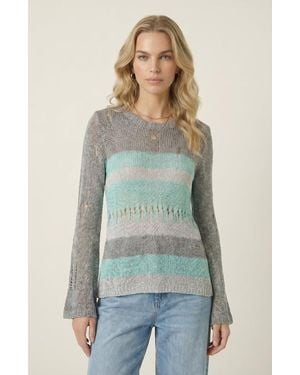 Modenaire Distressed Stripe Knit Sweater - Green