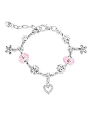 Donatello Gian Crystals And Heart Charm Bracelet - White