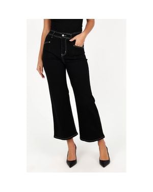 Petal & Pup Parson Topstitch Detail Crop Wide Leg Pants - Black