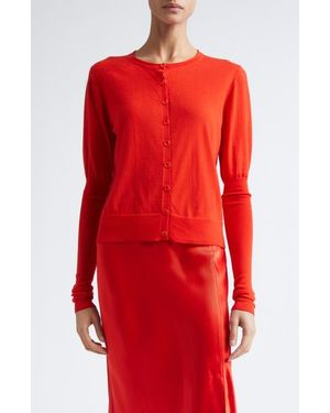 Jason Wu Puff Sleeve Merino Wool Cardigan - Red