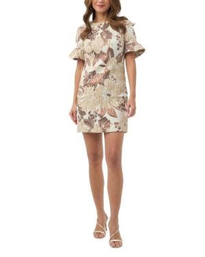 Trina Turk Darling Jacquard Ruffle Sleeve Dress - Natural