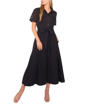 Halogen® Eyelet Embroidery Midi Shirtdress - Black