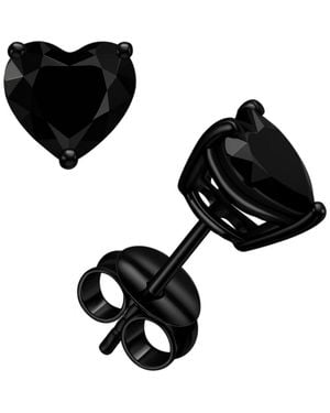 Donatello Gian Sterling Rhodium Plated Heart Studs - Black