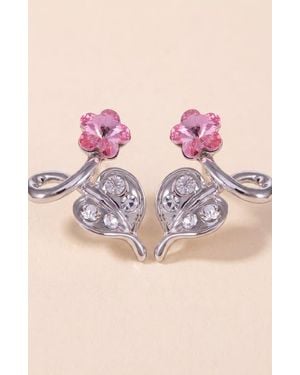 Modenaire Flower Crystal Drop Earrings - Pink