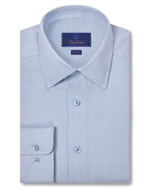 David Donahue Trim Fit Geometric Dobby Dress Shirt - Blue