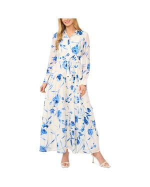 Halogen® Floral Long Sleeve Tiered Shirtdress - Blue