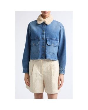 Moncler Faux Shearling Collar Denim Jacket - Blue
