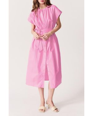 DELUC Cancela Cap Sleeve Cotton Poplin Shirtdress - Pink