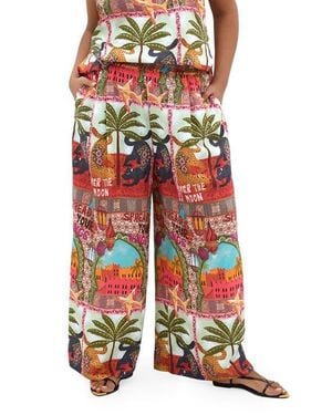 City Chic Print Smocked Waist Crop Pants - Red