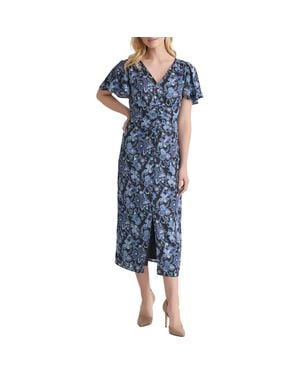 Jones New York Flutter Sleeve Midi Dress - Blue