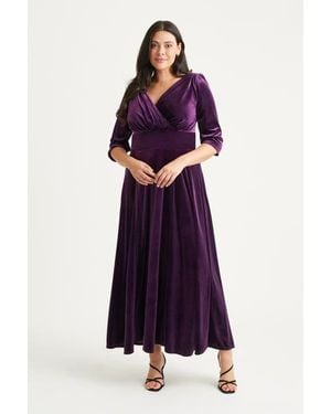 Scarlett & Jo Verity Velvet 3/4 Sleeve Maxi Dress - Purple