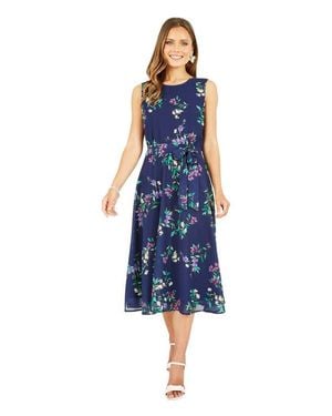Yumi' Floral Print Midi Skater Dress - Blue