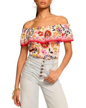 Ramy Brook Maia Off The Shoulder Ruffle Top - Red
