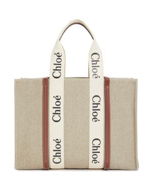 Chloé Large Woody Linen Tote - Natural