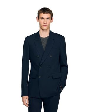 Sandro Double-Breasted Suit Jacket - Blue